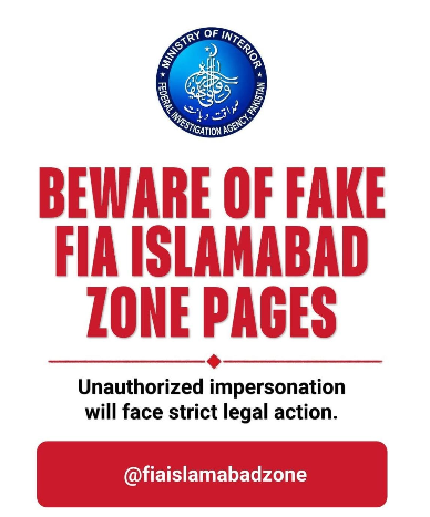 FIA Islamabad Zone warns of legal action over fake social media pages