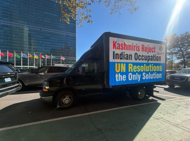 Digital ads trucks beam Kashmir freedom messages on Kashmir Black Day in New York