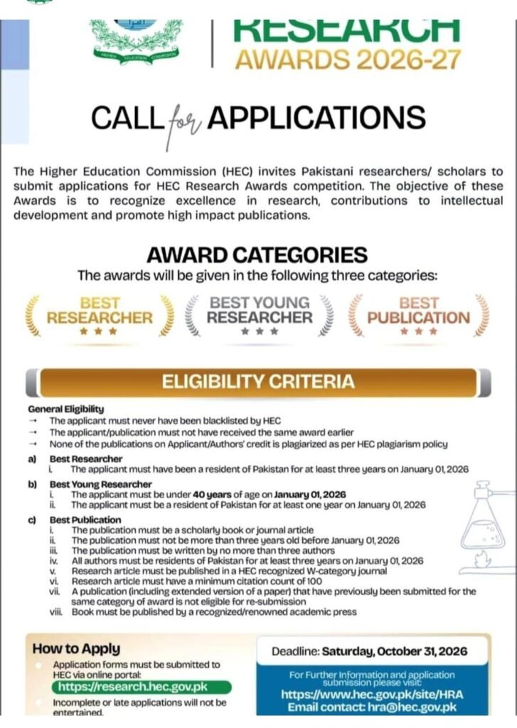 HEC announces research awards 2026-27