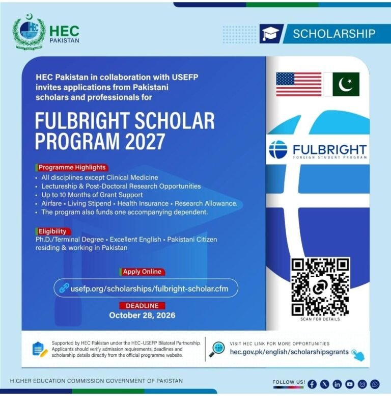 HEC, USEFP announce Fulbright Scholar Program 2027 for Pakistani academics