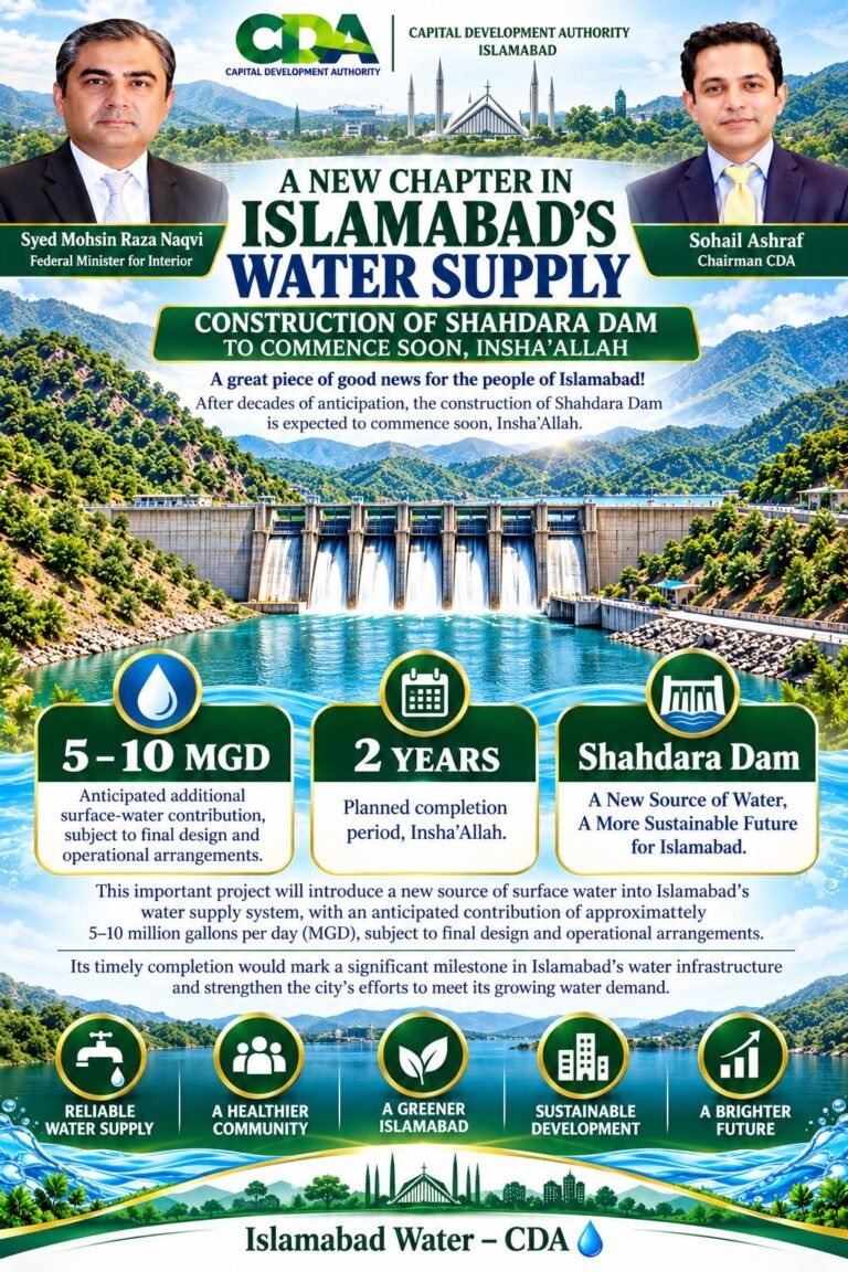 Shahdara Dam construction expected to begin soon, CDA says